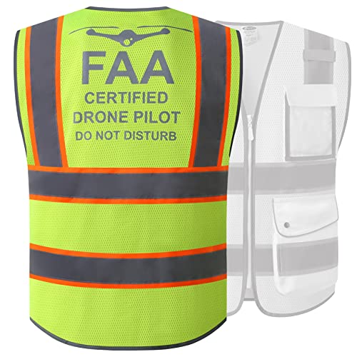 JKSafety 9 Pockets FAA Licenced Drone Pilot Hi-Vis Retro-Reflective Safety Vest...
